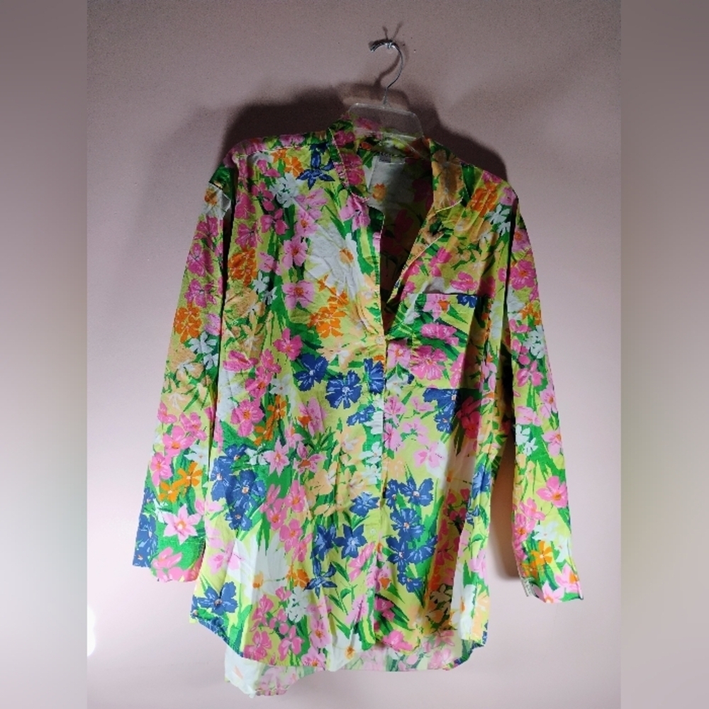 Only Floral 3/4 Sleeve Button Down Shirt XL - Picture 8 of 9